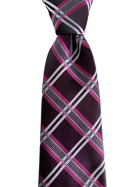 Dark Burgundy & Multi-Color Plaid Long Necktie - 3XL Tie