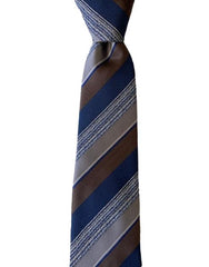Brown, Navy Blue and Taupe Striped Necktie