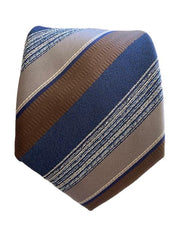 Brown, Navy Blue and Taupe Striped Necktie