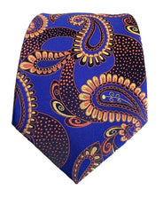 Indigo Blue Tie with Orange and Yellow Paisley Pattern