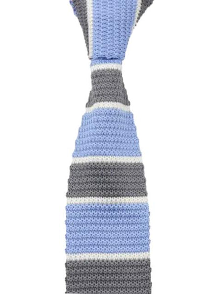 Light Blue, Gray and White Striped Knitted Men's Necktie