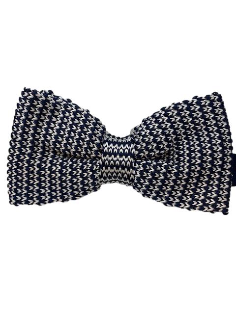 Mens Black and White Knit Bow Tie