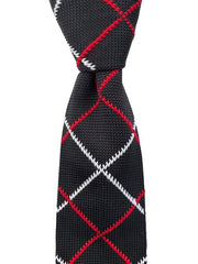 Black Knitted Tie with a Red and White Argyle Pattern