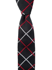 Black Knitted Tie with a Red and White Argyle Pattern