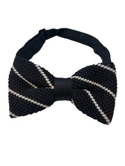 Mens Black with Thin White Stripe Knitted Bow Tie