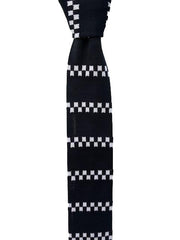 Mainly Black with White and Black Checkerboard Striped Knitted Tie