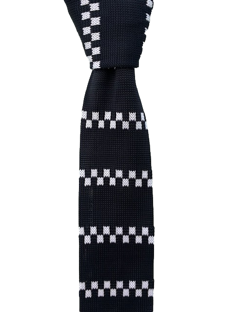 Mainly Black with White and Black Checkerboard Striped Knitted Tie