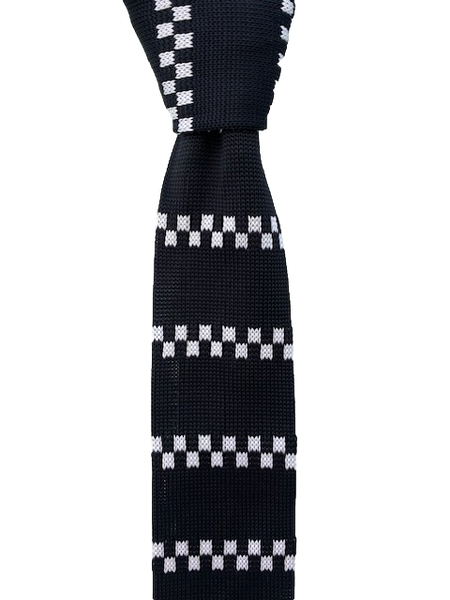 Mainly Black with White and Black Checkerboard Striped Knitted Tie