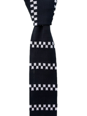 Mainly Black with White and Black Checkerboard Striped Knitted Tie