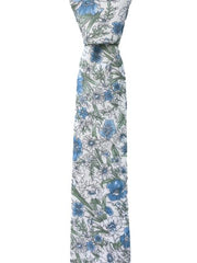 Sage Green, Blue and White Cotton Floral Men's Tie