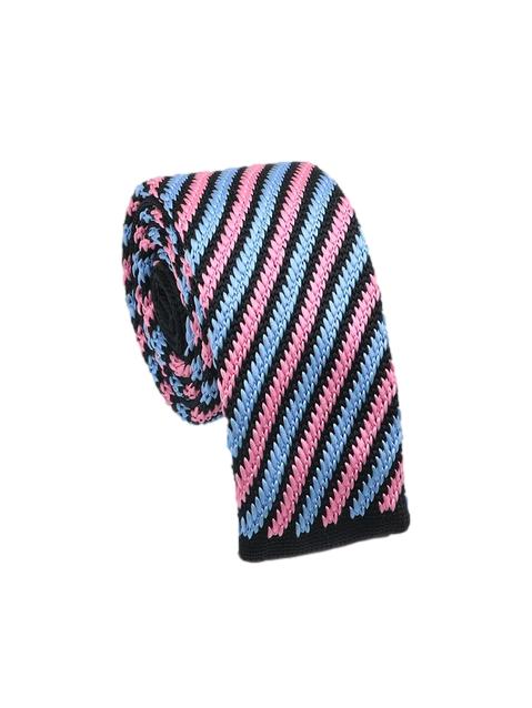 Pastel Pink, Light Blue and Black Striped Knit Tie