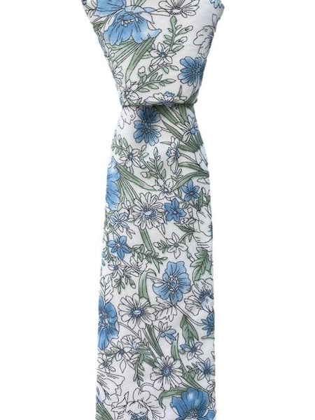 Sage Green, Blue and White Cotton Floral Men's Tie