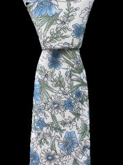 Sage Green, Blue and White Cotton Floral Men's Tie