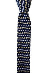 Navy Blue, Yellow and White Knit Necktie