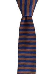 Brown and Navy Blue Narrow Striped Knit Tie