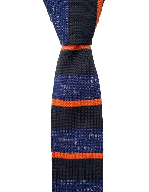 Denim Blue, Black and Orange Striped Knit Men's Tie