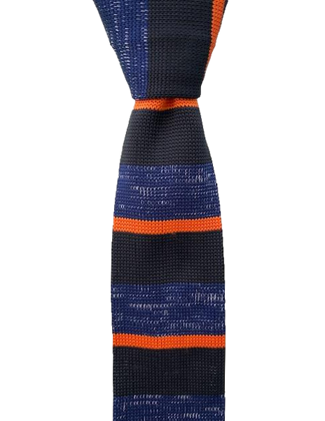 Denim Blue, Black and Orange Striped Knit Men's Tie