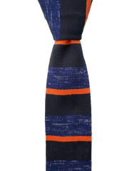 Denim Blue, Black and Orange Striped Knit Men's Tie