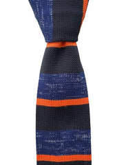 Denim Blue, Black and Orange Striped Knit Men's Tie