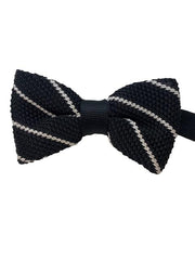 Mens Black with Thin White Stripe Knitted Bow Tie