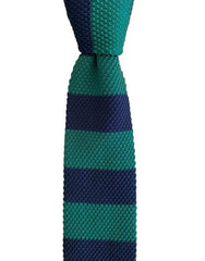 Navy and Green Wide Stripe Knit Tie