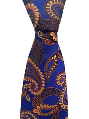 Indigo Blue Tie with Orange and Yellow Paisley Pattern