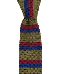 Olive Green, Burgundy and Navy Striped Knit Tie