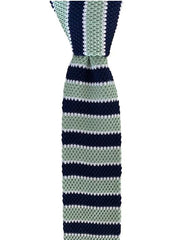 Mint Green, Navy Blue and White Striped Knit Tie