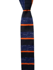 Denim Blue, Black and Orange Striped Knit Men's Tie