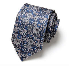 Silver, Blue and Pink Mini Floral Tie