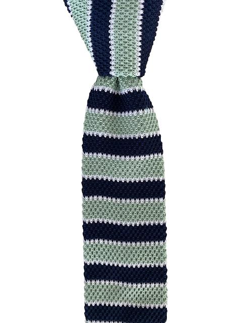 Mint Green, Navy Blue and White Striped Knit Tie