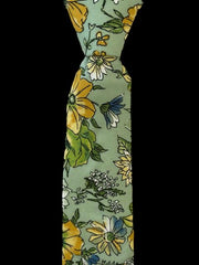 Mint Green and Yellow Cotton Floral Tie