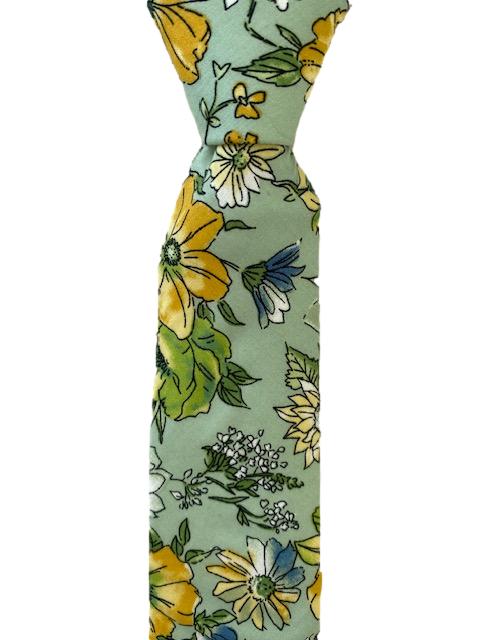 Mint Green and Yellow Cotton Floral Tie