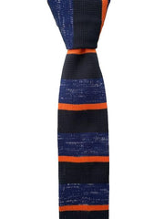 Denim Blue, Black and Orange Striped Knit Men's Tie