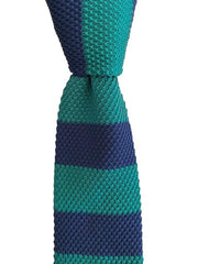 Navy and Green Wide Stripe Knit Tie