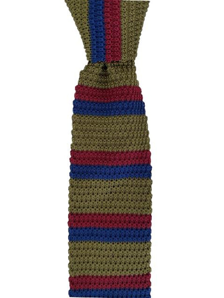 Olive Green, Burgundy and Navy Striped Knit Tie