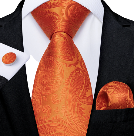 Solid Orange Paisley Wedding Necktie Set