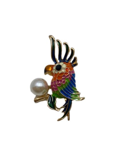 Colorful Parrot and Pearl Lapel Pin