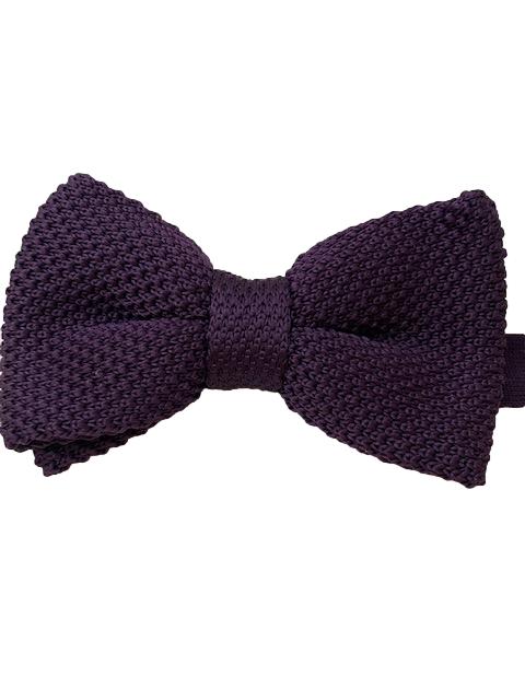 Solid Dark Purple Mens Knitted Bow Tie
