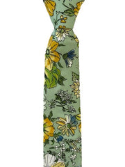 Mint Green and Yellow Cotton Floral Tie