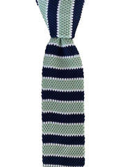 Mint Green, Navy Blue and White Striped Knit Tie