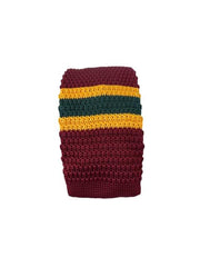 Burgundy Red, Mustard Yellow and Forest Green Striped Knit Tie