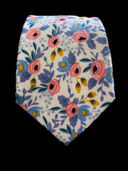 Pink, Lavender, Periwinkle and Yellow Floral Men's Cotton Necktie