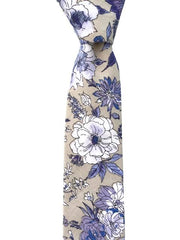 Purple and White Vintage Flower Design on Men's Cotton Necktie