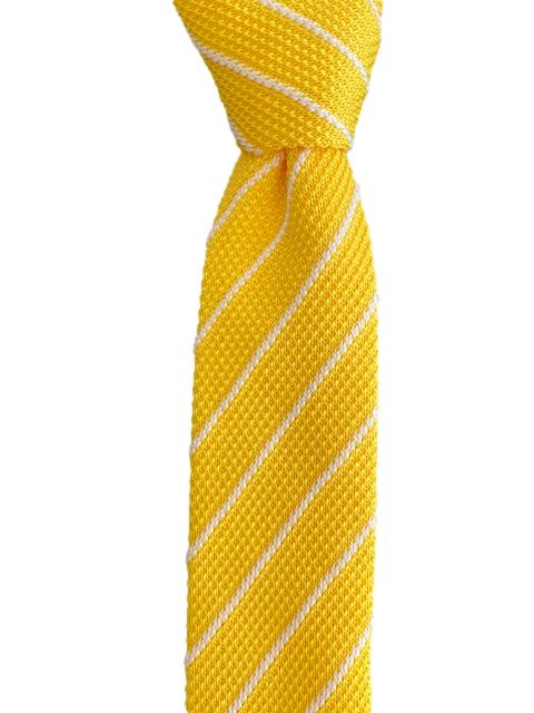 Yellow and White Striped Men's Knit Necktie