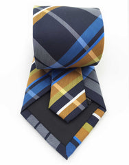 Navy blue and orange plaid tie