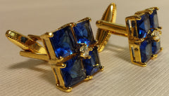 Blue crystal cufflinks set in plated gold