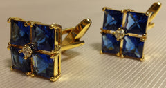 Blue crystal flower cuff links