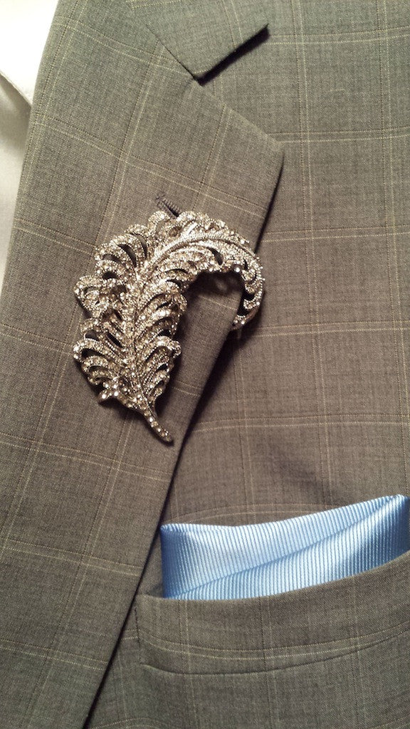 Crystal feather lapel pin