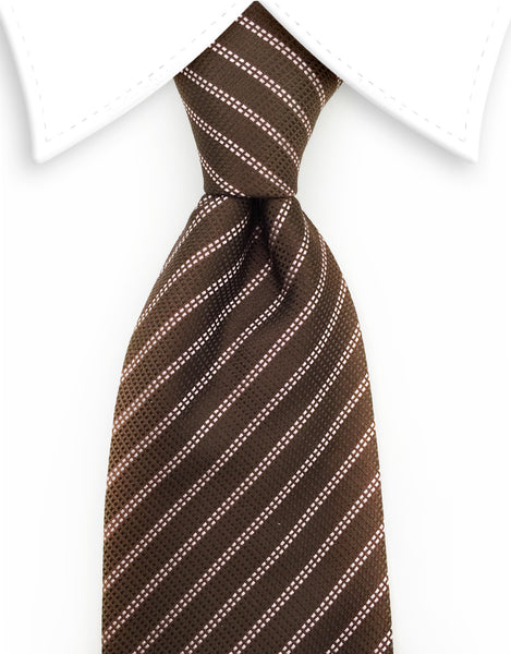 brown and pink striped tie
